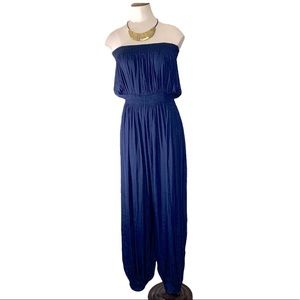 Silky Breezy Electric Navy Blue Loose Romper Off Shoulder Elastic Hems Size M/L